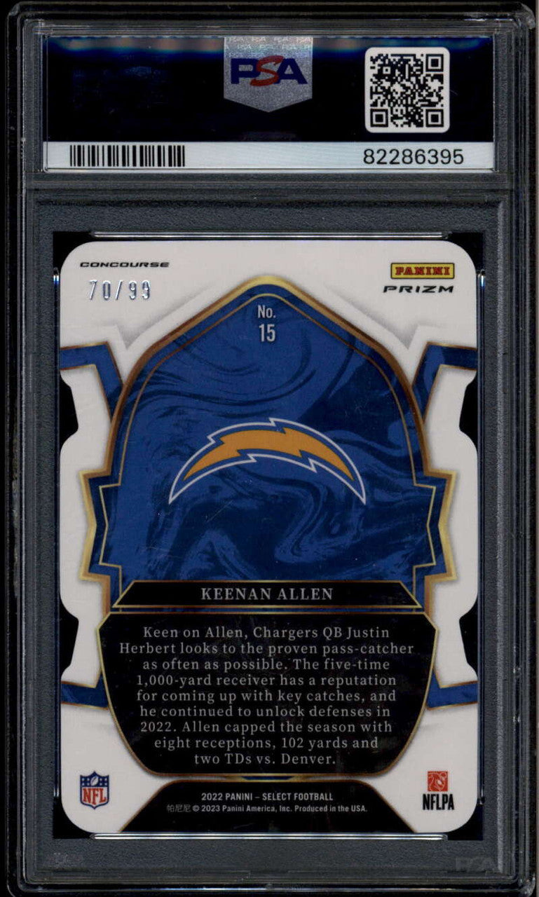 2022 Select Prizm White Die Cut Refractor 15 Keenan Allen 70/99 PSA 10 GEM MT