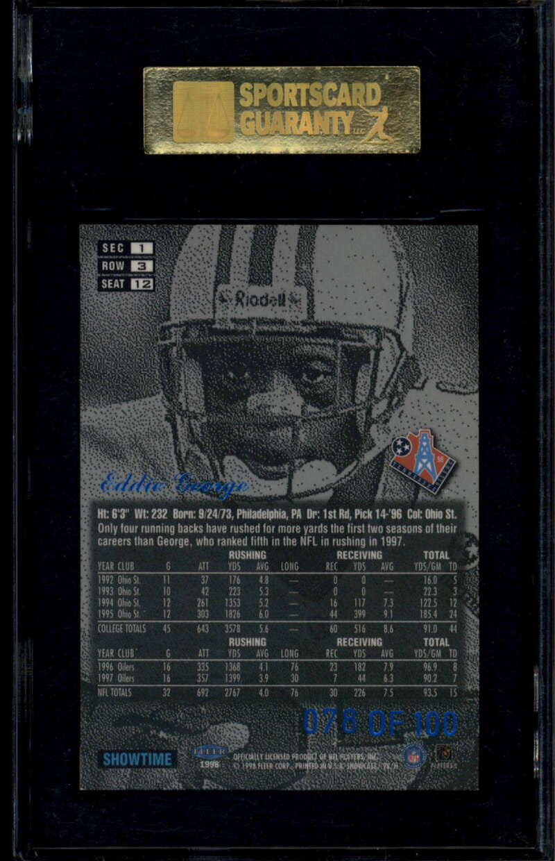 1998 Flair Showcase Legacy Collection Row 3 12 Eddie George 78/100 SGC 84 NM 7