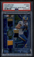 2023 Panini Spectra Triple Threats Neon Splatter 14 Cooper Kupp Patch 6/8 PSA 9