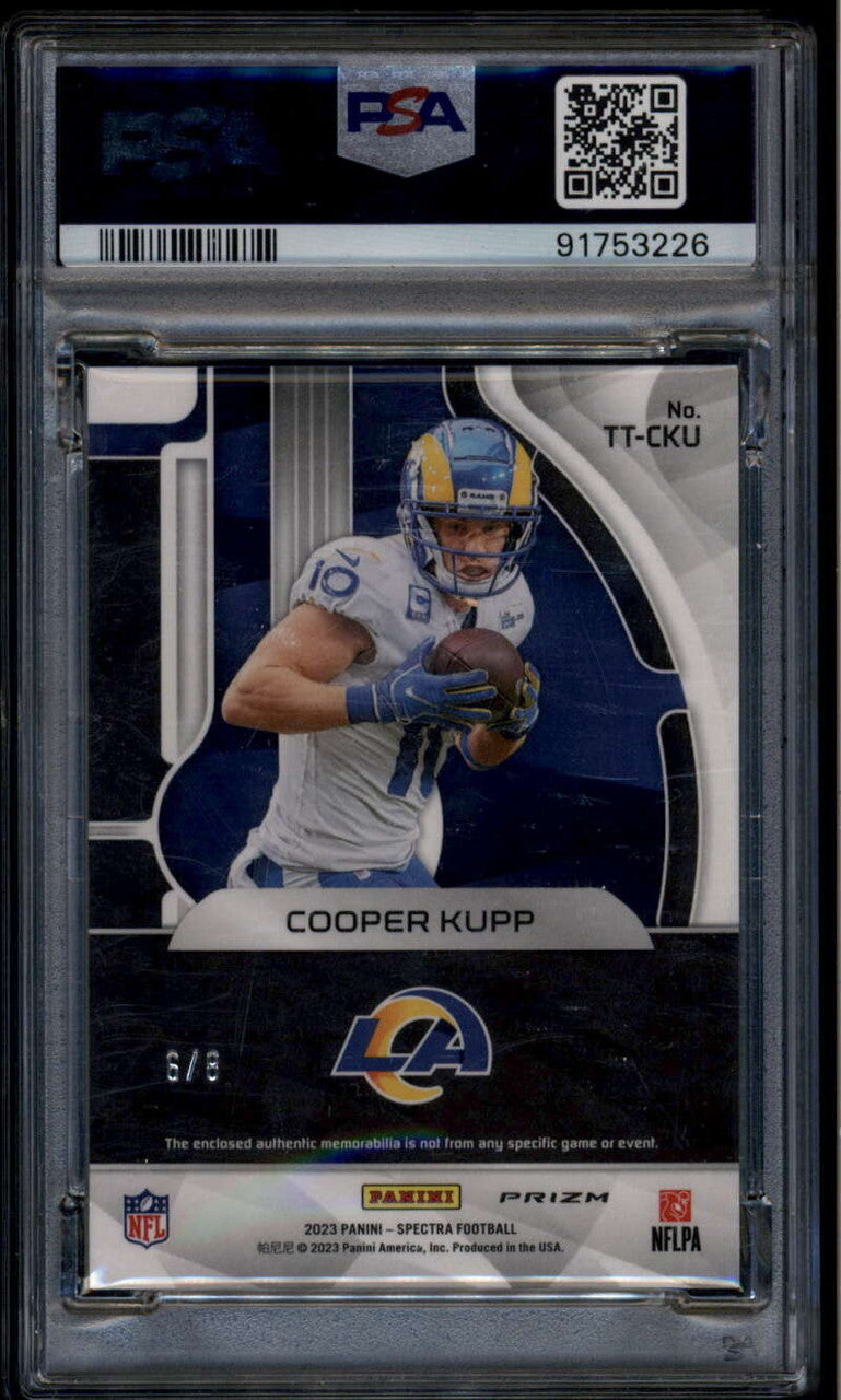 2023 Panini Spectra Triple Threats Neon Splatter 14 Cooper Kupp Patch 6/8 PSA 9