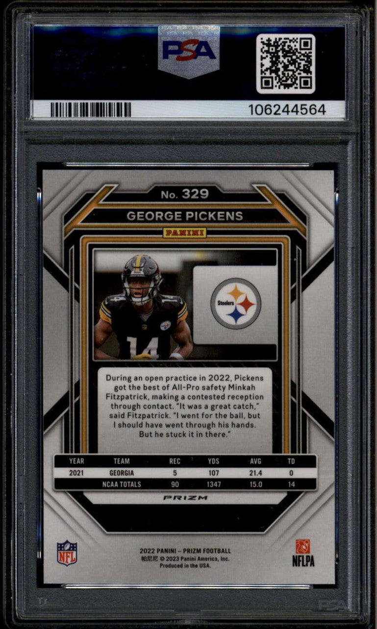 2022 Panini Prizm Prizms Light Blue Refractor 329 George Pickens Rookie PSA 9
