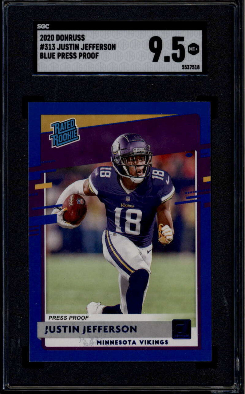 2020 Donruss Press Proof Blue 313 Justin Jefferson RR Rated Rookie SGC 9.5 MT+