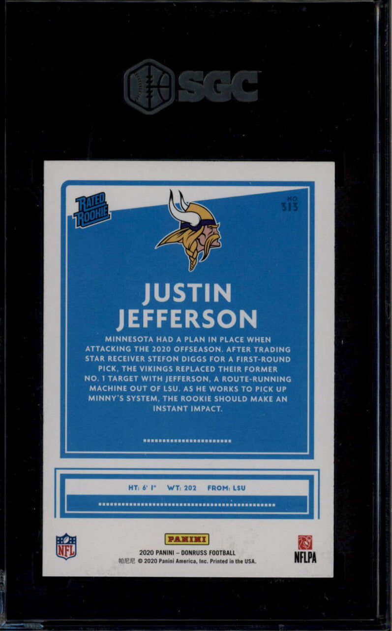 2020 Donruss Press Proof Blue 313 Justin Jefferson RR Rated Rookie SGC 9.5 MT+
