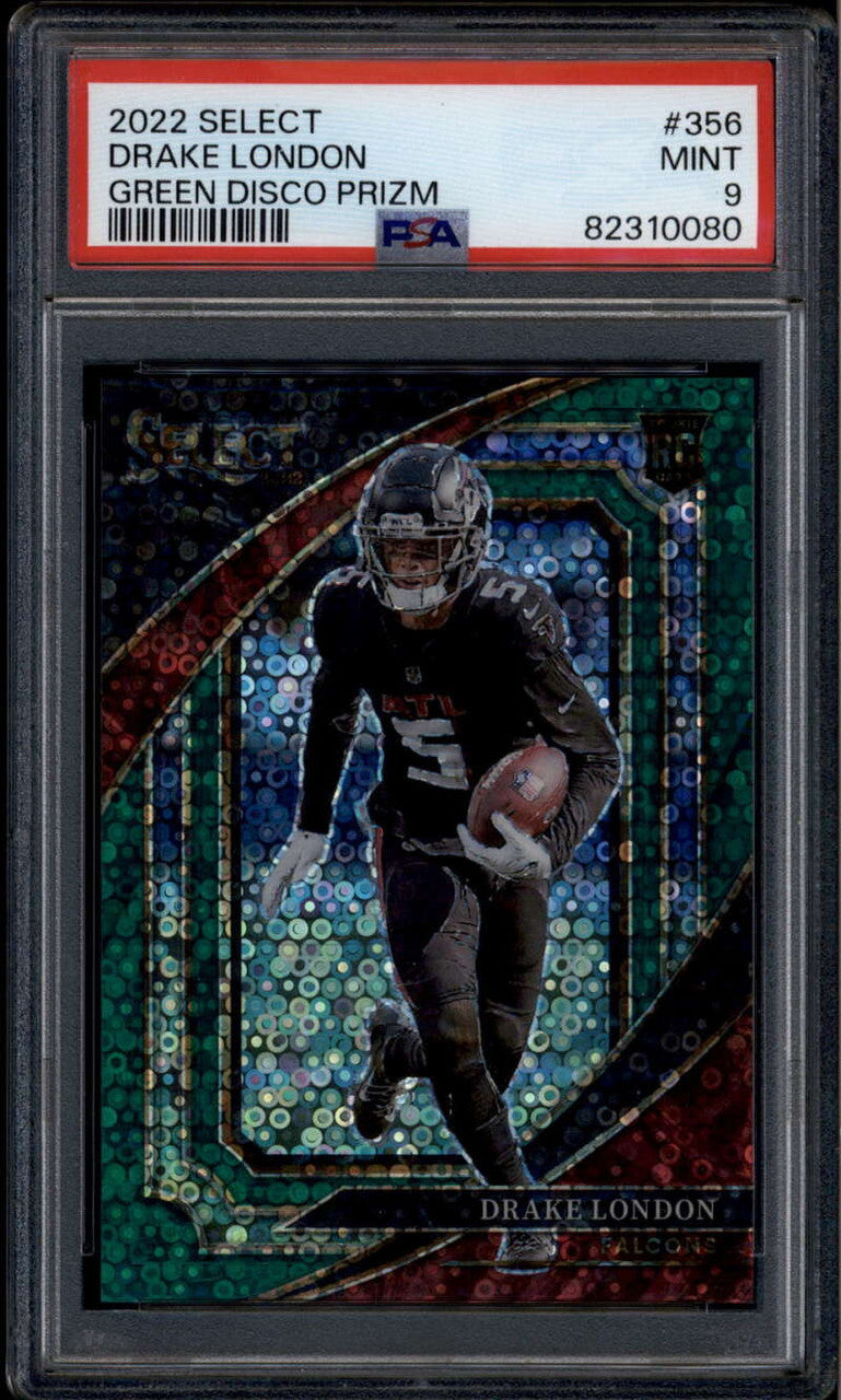 2022 Select Prizm Green Disco Refractor 356 Drake London Rookie 1/5 Suite PSA 9