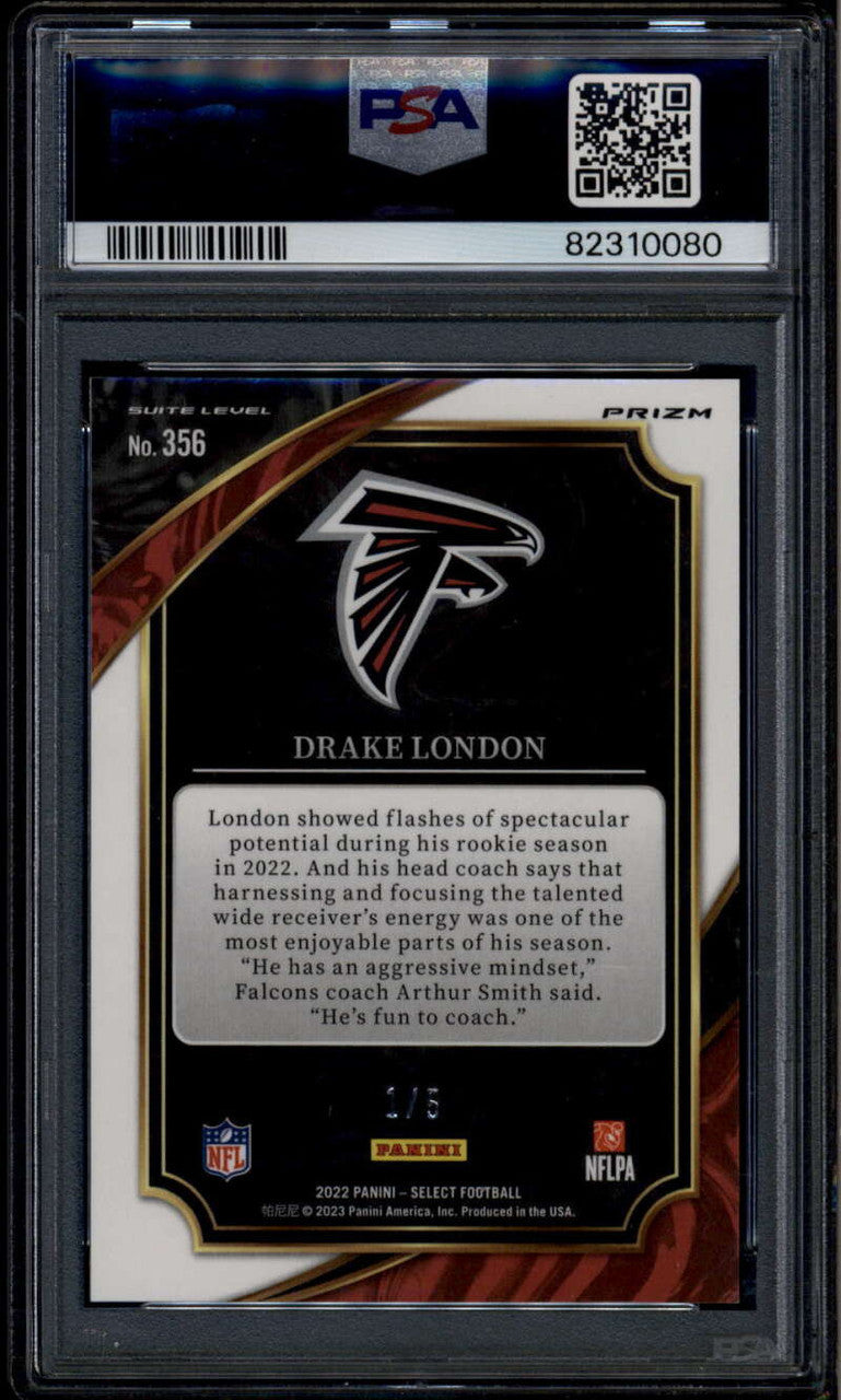 2022 Select Prizm Green Disco Refractor 356 Drake London Rookie 1/5 Suite PSA 9