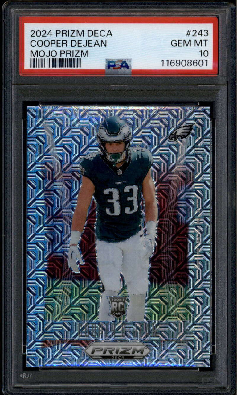SOLD 176295 2024 Panini Prizm Deca Prizms Mojo Refractor 343 Cooper DeJean RC 15/30 PSA 10