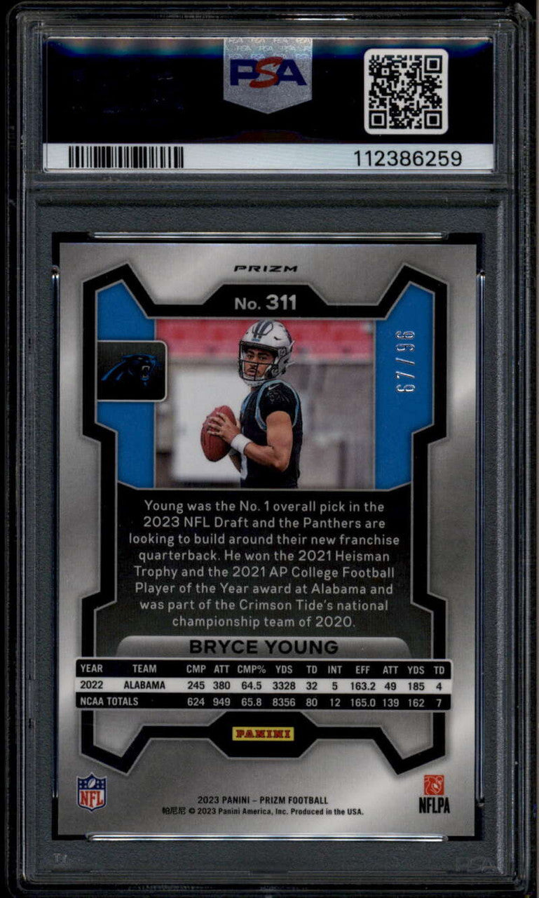 2023 Panini Prizm Prizms Blue Sparkle Refractor 311 Bryce Young RC 67/96 PSA 9