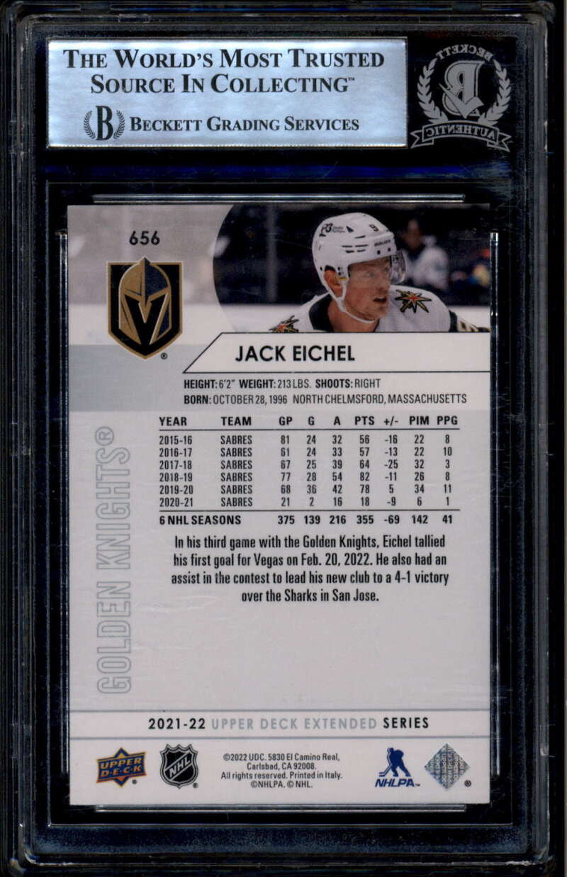 2021-22 Upper Deck 656 Jack Eichel BAS Beckett Fanatics Witnessed Authentic Auto