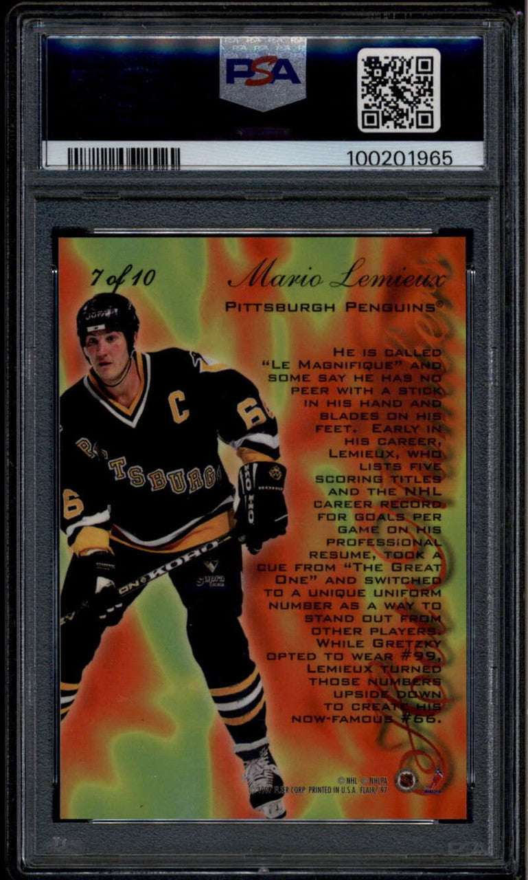 SOLD 176301 1996-97 Flair Hot Numbers 7 Mario Lemieux PSA 9 MINT