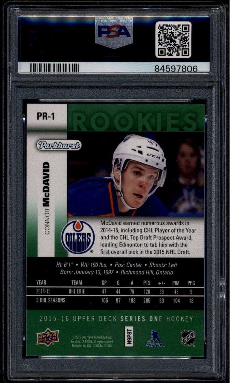 2015-16 Upper Deck Parkhurst Rookies pr1 Connor McDavid Rookie PSA 9 MINT