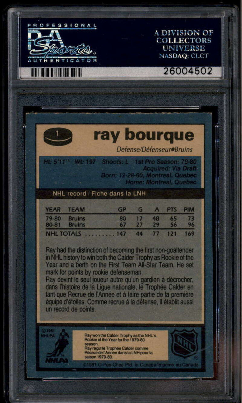 SOLD 176317 1981-82 O-Pee-Chee 1 Ray Bourque PSA 8 NM-MT