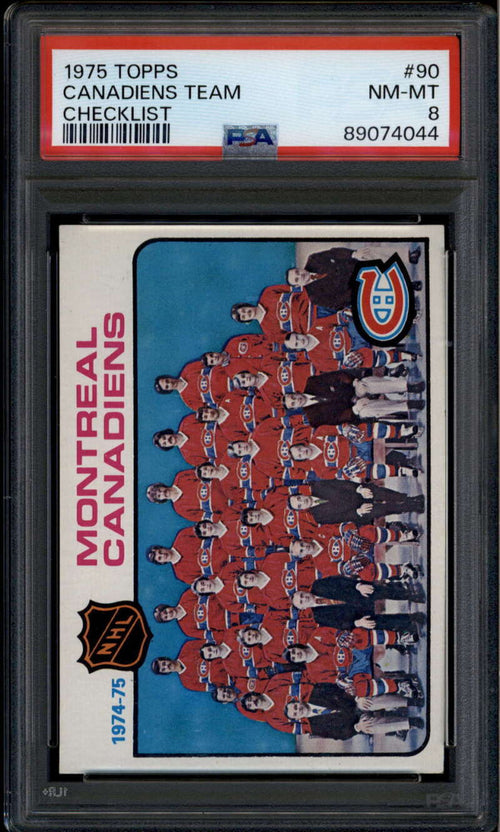 1975-76 Topps 90 Canadiens Team CL Checklist PSA 8 NM-MT