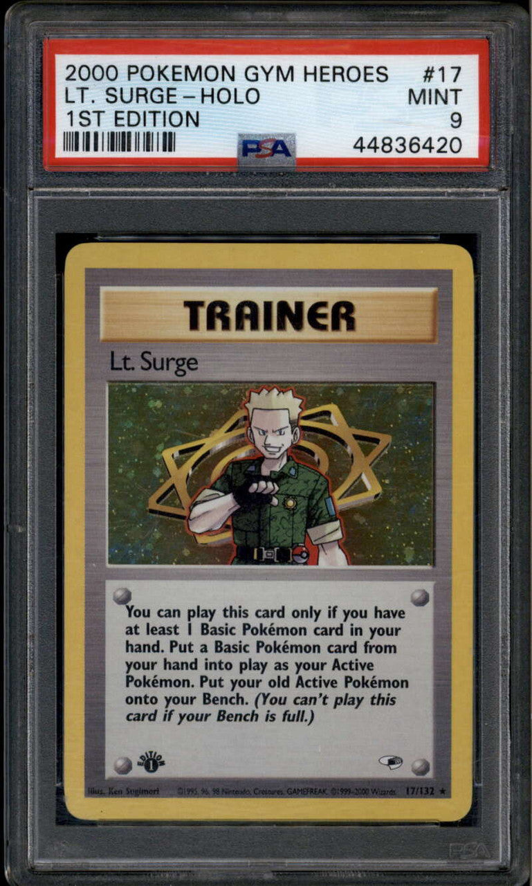 2000 Pokemon Gym Heroes 1st Edition 17 Lt. Surge HOLO PSA 9 MINT