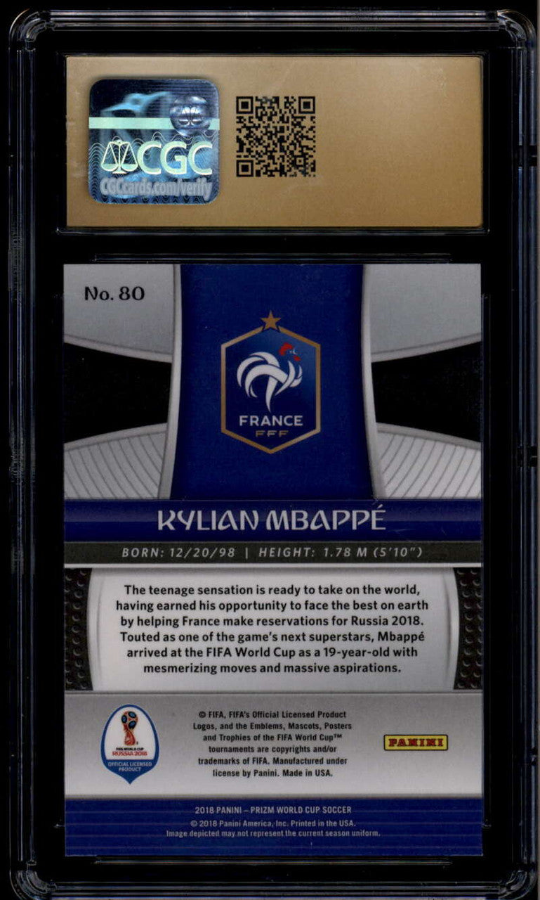 2018 Panini Prizm World Cup 80 Kylian Mbappe CGC 10 PRISTINE