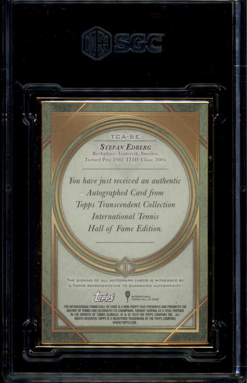 2020 Topps Transcendent Hall of Fame Framed TCASE Stefan Edberg Auto 11/25 SGC 9