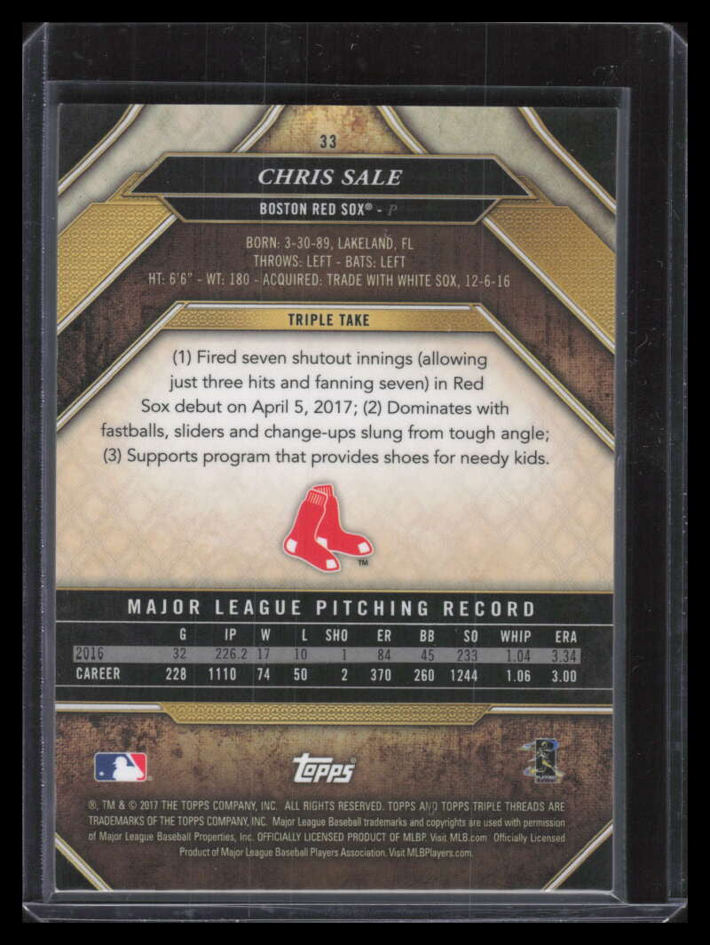 2017 Topps Triple Threads Gold 33 Chris Sale 63/99