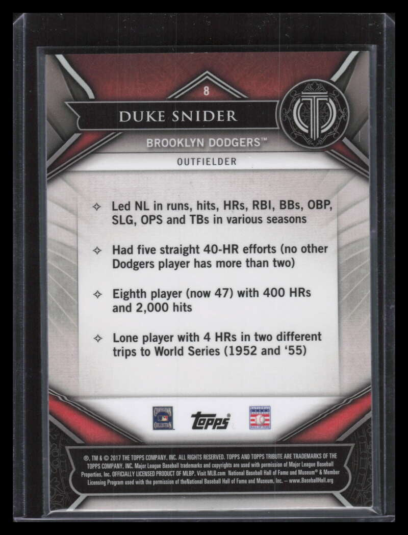 2017 Topps Tribute Purple 8 Duke Snider 30/50