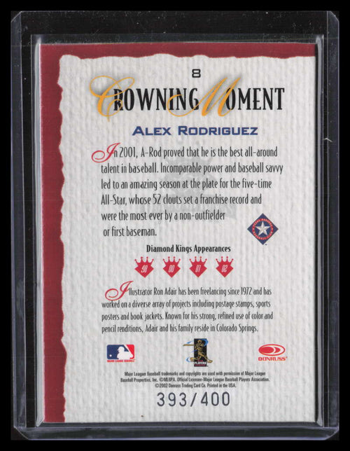 2002 Diamond Kings Silver Foil 8 Alex Rodriguez 393/400