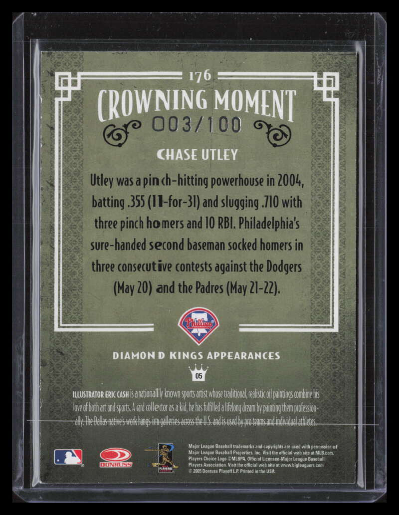 2005 Diamond Kings Framed Blue 176 Chase Utley 3/100