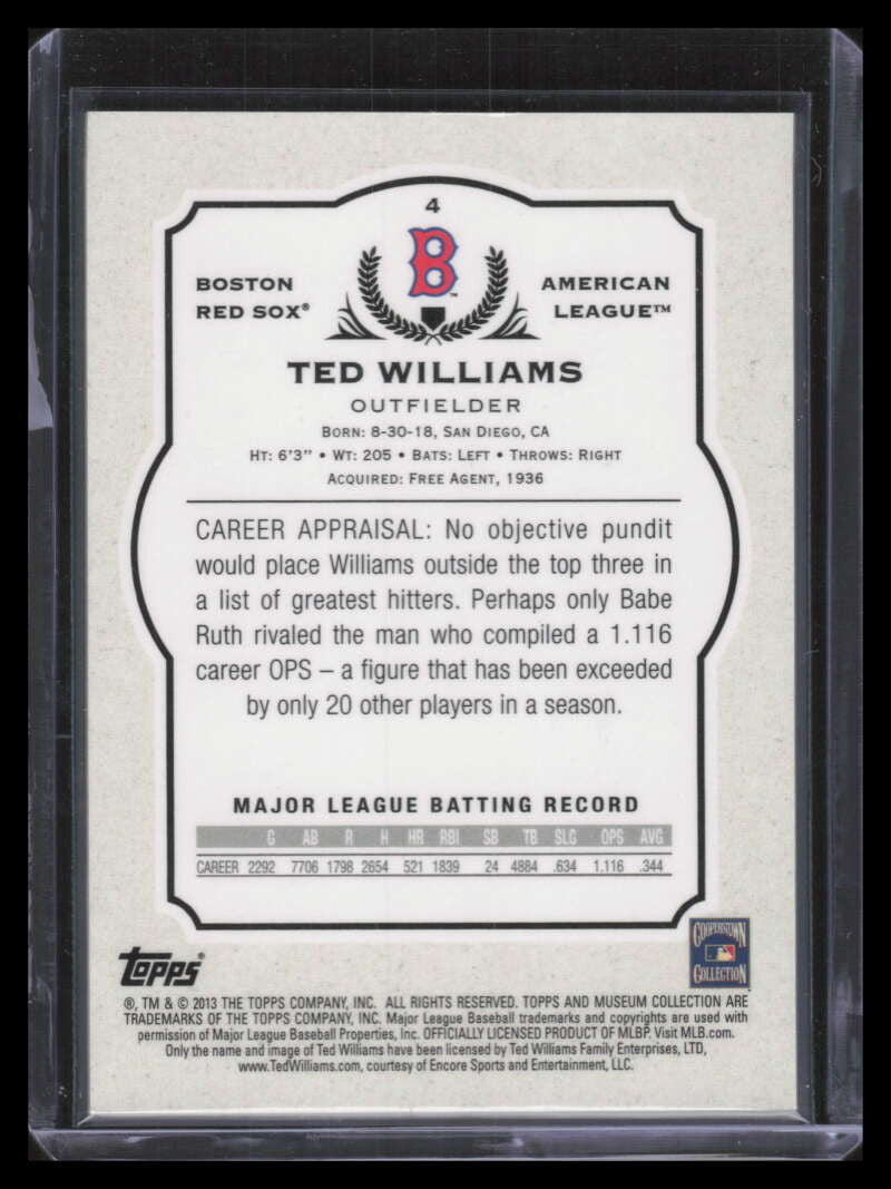 SOLD 178323 2013 Topps Museum Collection Green 4 Ted Williams 142/199