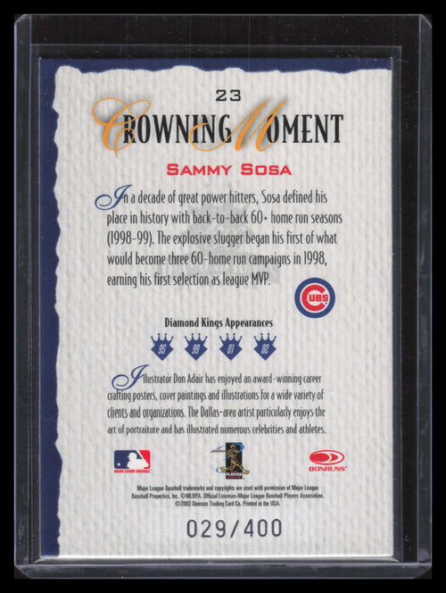 2002 Diamond Kings Silver Foil 23 Sammy Sosa 29/400