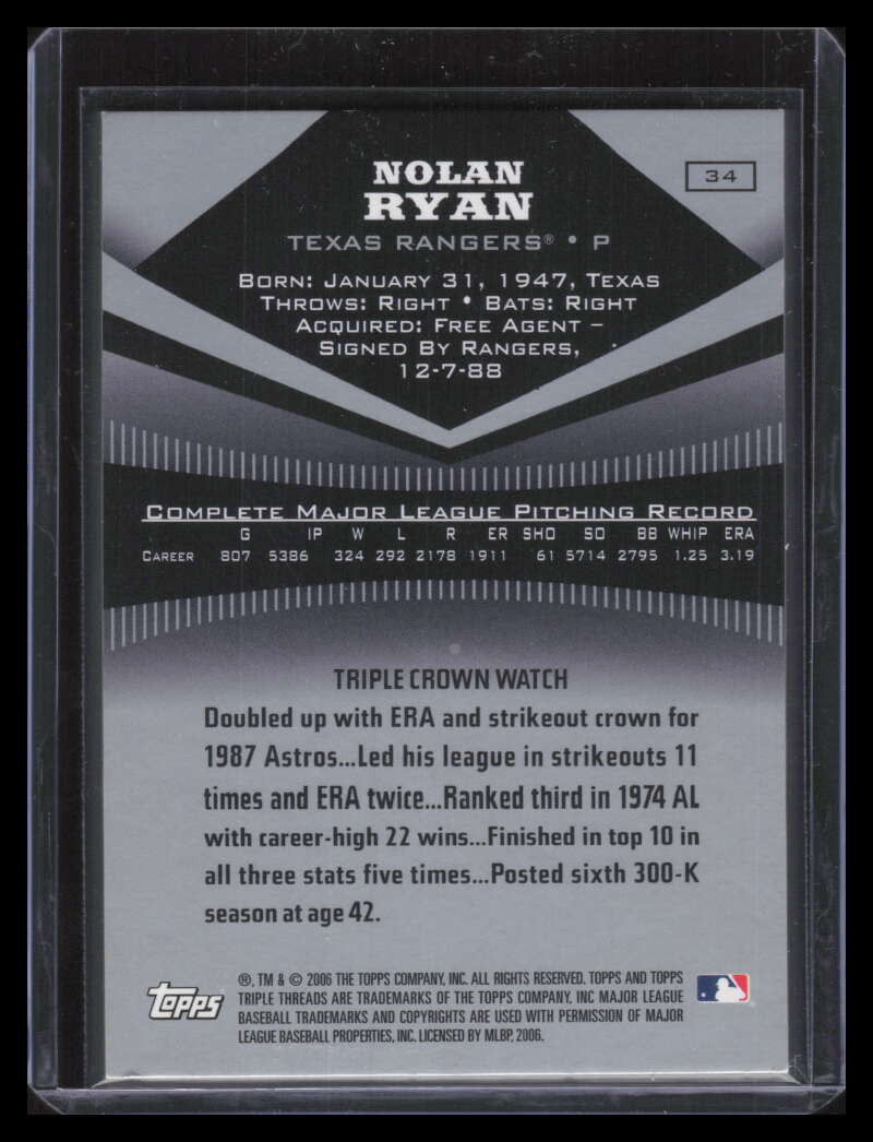 2006 Topps Triple Threads 34 Nolan Ryan HOF Hall of Fame 153270