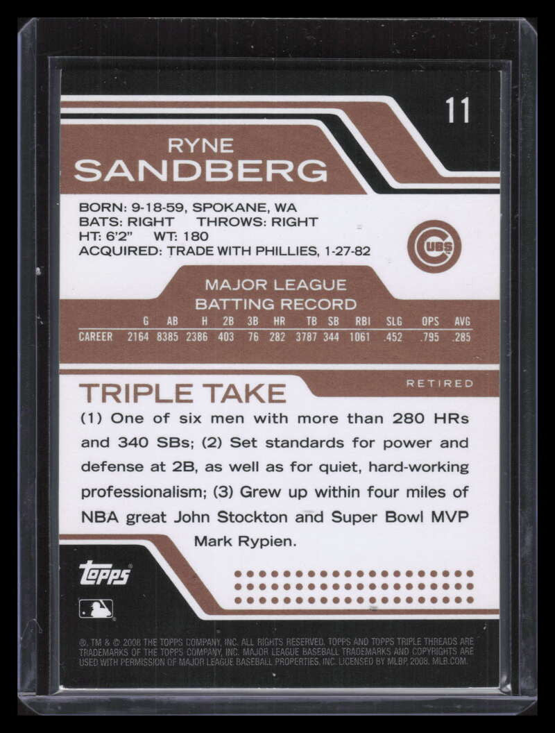 2008 Topps Triple Threads Sepia 11 Ryne Sandberg 135/525