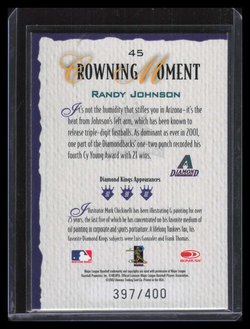 2002 Diamond Kings Silver Foil 45 Randy Johnson 397/400