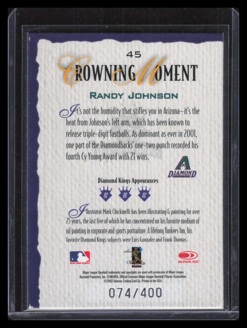 2002 Diamond Kings Silver Foil 45 Randy Johnson 74/400