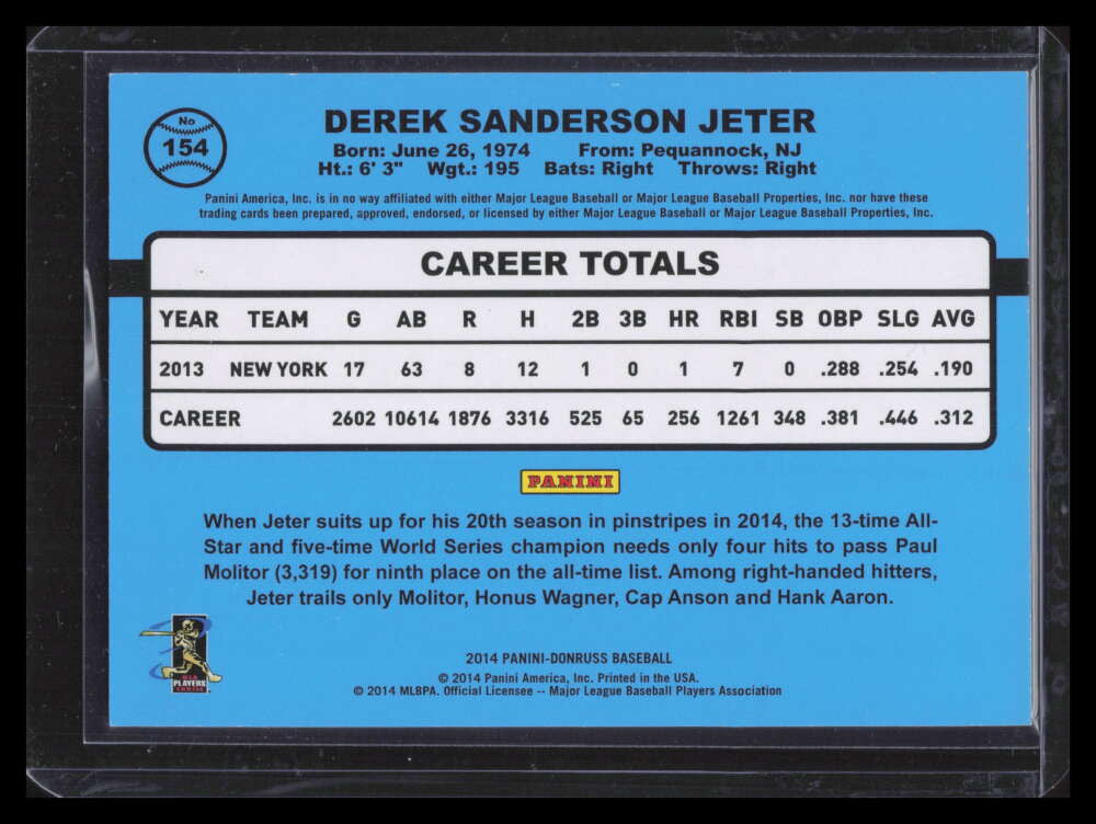 2014 Donruss Stat Line Career 154 Derek Jeter 44/400