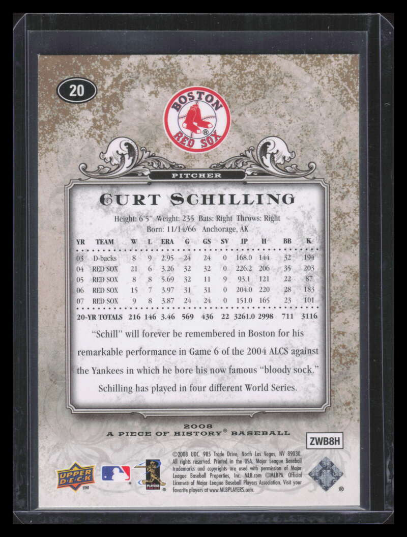 2008 UD A Piece of History Gold 20 Curt Schilling 75/75