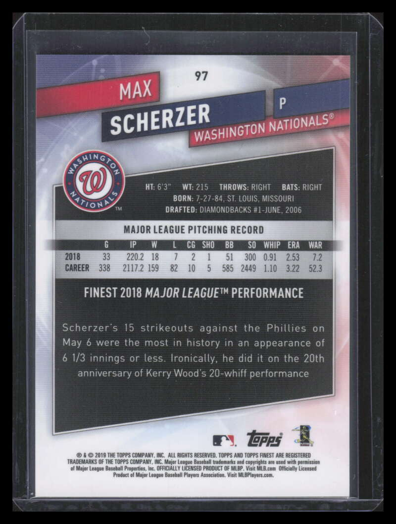 2019 Finest Blue Refractor 97 Max Scherzer 99/150