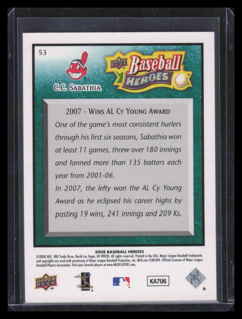 2008 Upper Deck Heroes Sea Green 53 C. C. Sabathia 59/99