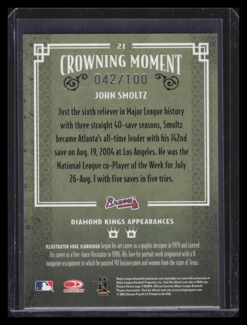2005 Diamond Kings Bronze 21 John Smoltz 42/100