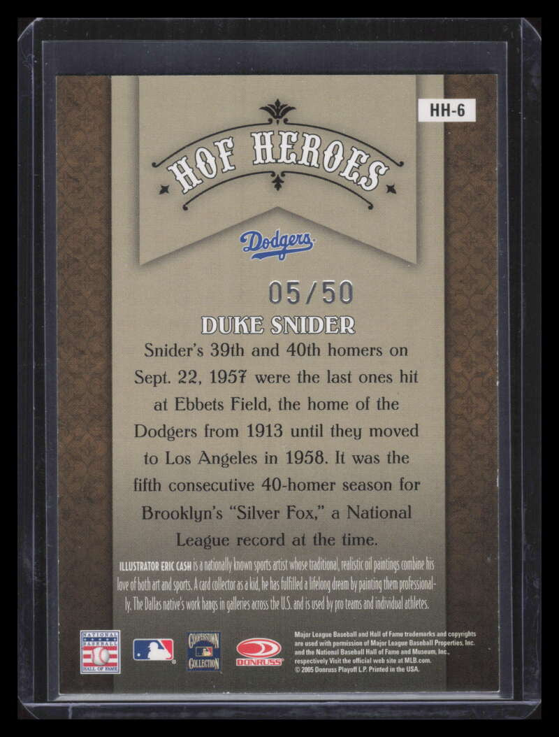 2005 Diamond Kings HOF Heroes Silver hh6 Duke Snider 5/50