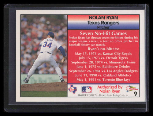 1993 Pacific Limited White Borders 27th Season 9 Nolan Ryan Seven No-Hit Games