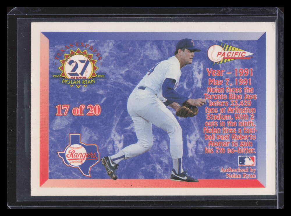 1993 Pacific Ryan Prism Inserts 17 Nolan Ryan Rangers 1991 7th No-Hitter