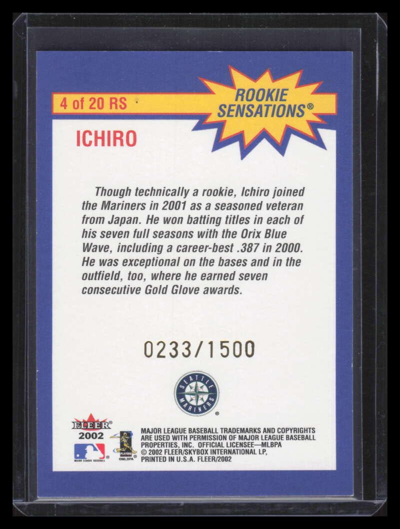2002 Fleer Rookie Sensations 4 Ichiro Suzuki 233/1500