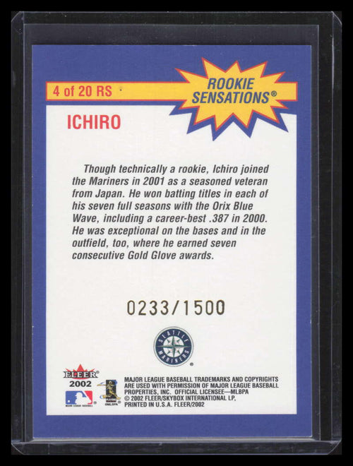 2002 Fleer Rookie Sensations 4 Ichiro Suzuki 233/1500