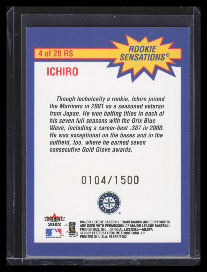 2002 Fleer Rookie Sensations 4 Ichiro Suzuki 104/1500