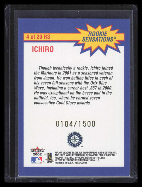 2002 Fleer Rookie Sensations 4 Ichiro Suzuki 104/1500