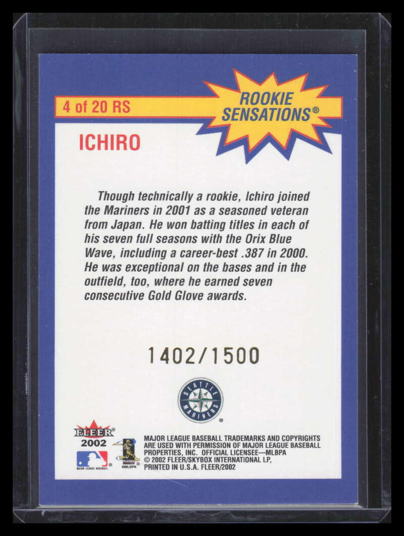 2002 Fleer Rookie Sensations 4 Ichiro Suzuki 1402/1500