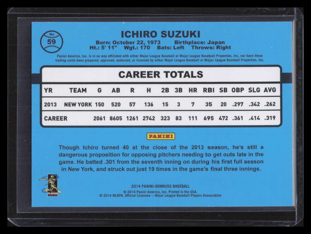 2014 Donruss Press Proofs Silver 59 Ichiro Suzuki 61/199