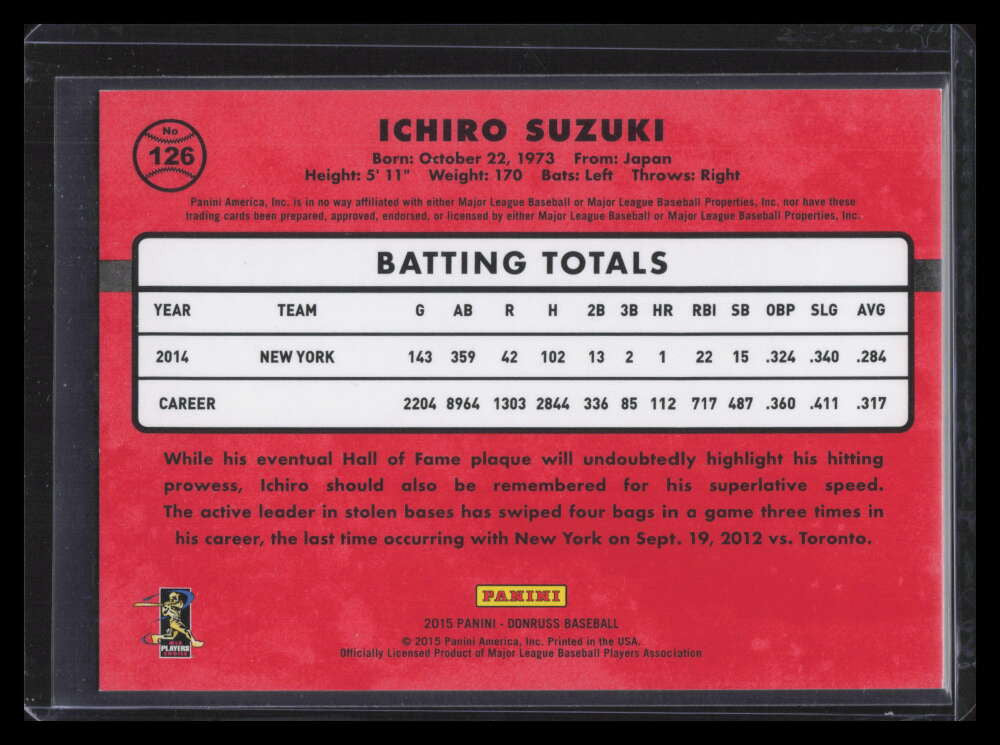 2015 Donruss Stat Line Season 126 Ichiro Suzuki 38/284