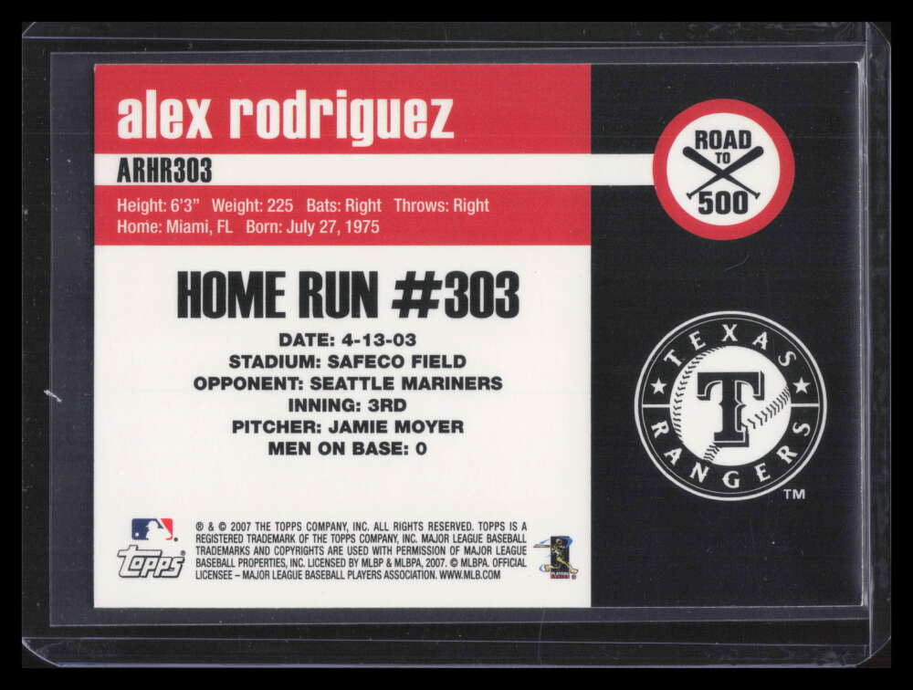 2007 Topps Alex Rodriguez Road to 500 arhr303 Alex Rodriguez Turkey Red