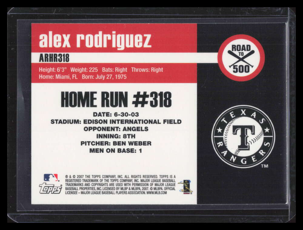 2007 Topps Alex Rodriguez Road to 500 arhr318 Alex Rodriguez Turkey Red