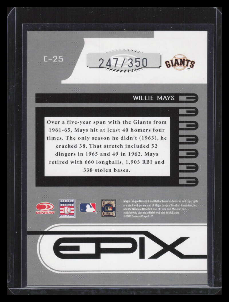 2005 Zenith Epix Blue Game 25 Willie Mays 247/350