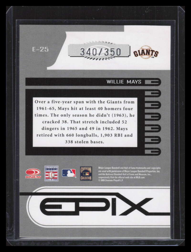 2005 Zenith Epix Purple Play 25 Willie Mays 340/350