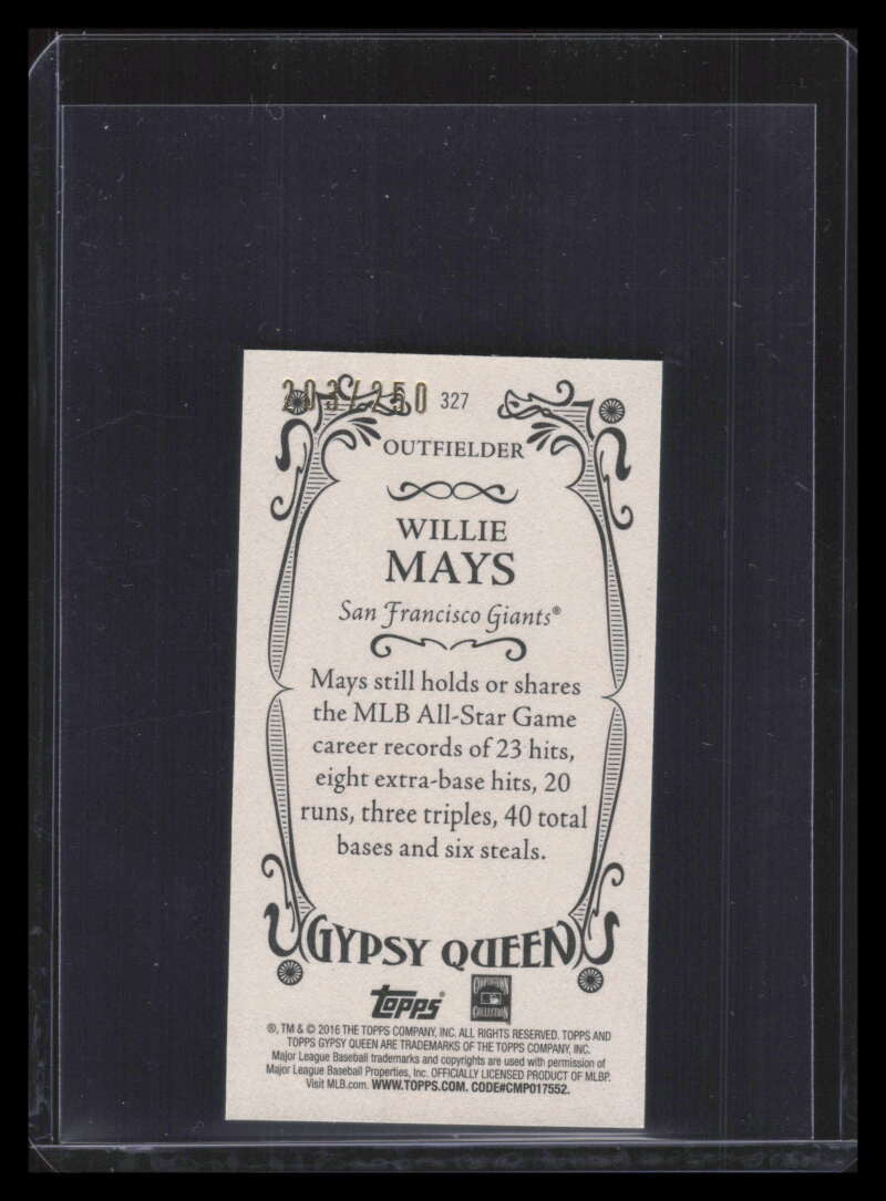2016 Topps Gypsy Queen Mini Purple 327 Willie Mays 203/250