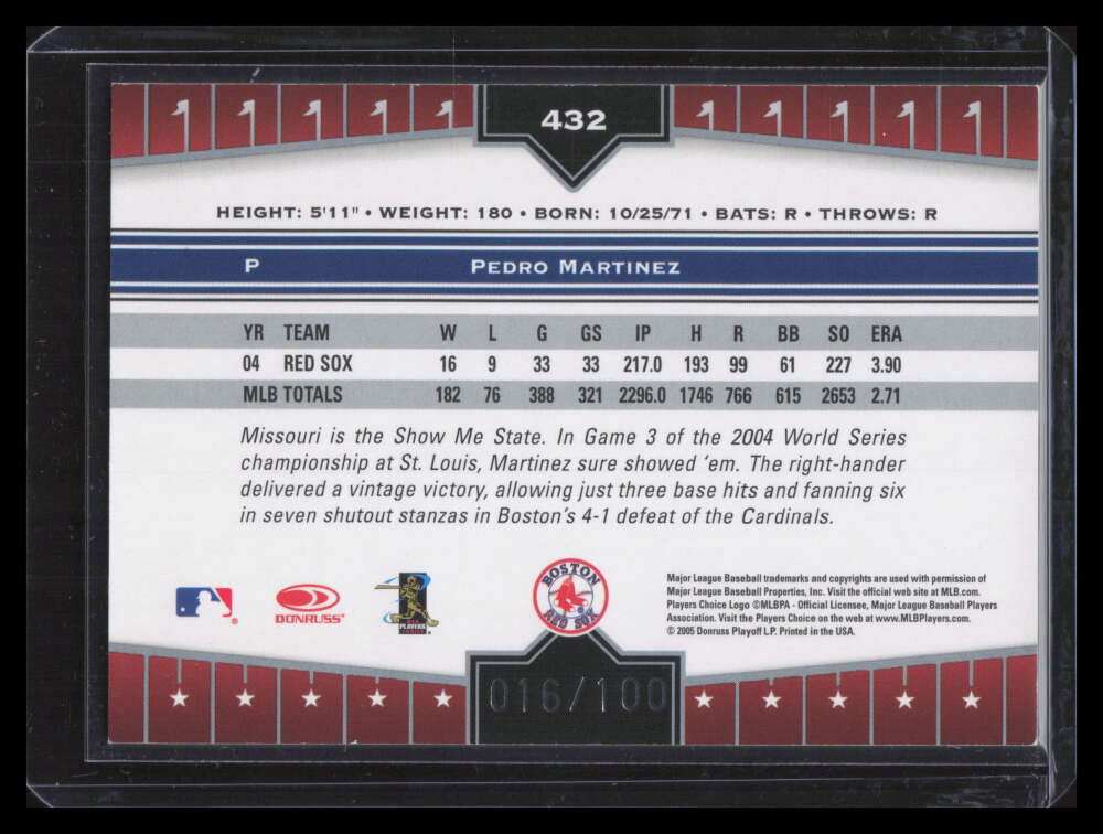 2005 Donruss Champions Impressions Blue 432 Pedro Martinez 16/100